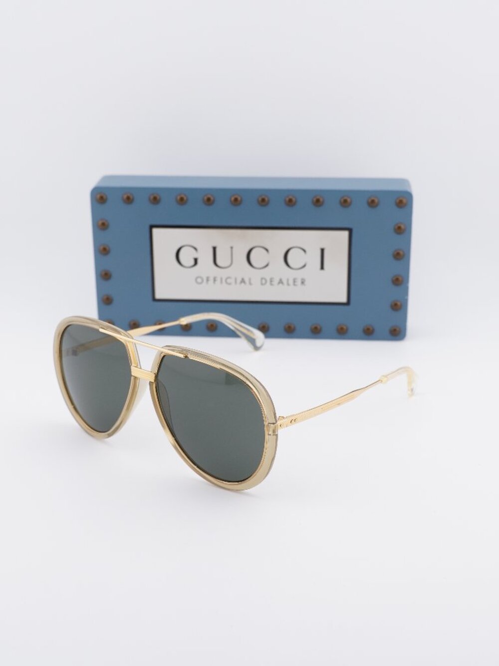 Gucci GG0904S 002 Aviator Sunglasses - Gold / Grey